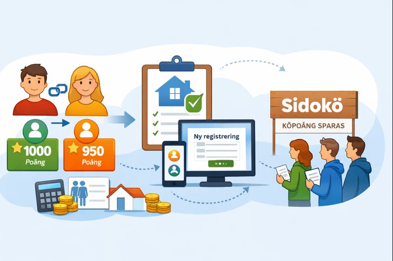 Illustration som visar förändringar för medsökande i ett bostadskösystem. Två personer visas som se