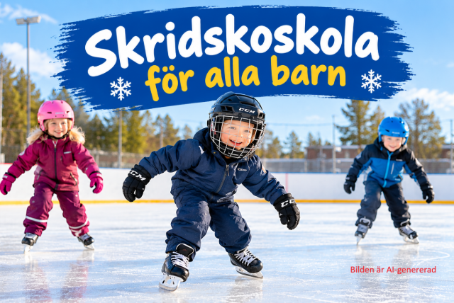 AI-animerad bild med tre små barn som provar på att äka skridskor